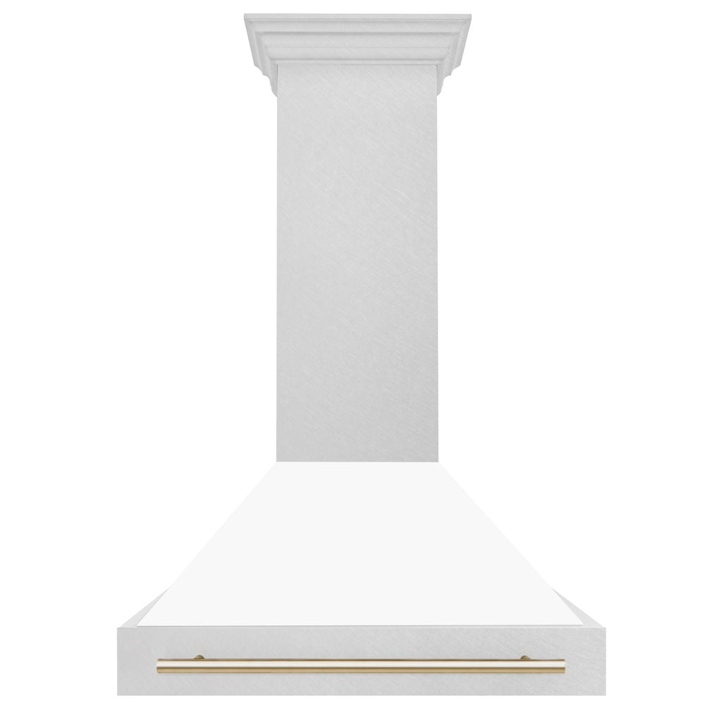 ZLINE Autograph Edition 36 in. Satin Stainless Steel Wall Mount Range Hood with White Matte Shell and Accent Handle (8654SNZ-WM36)