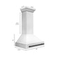 ZLINE Autograph Edition 36 in. Satin Stainless Steel Wall Mount Range Hood with White Matte Shell and Accent Handle (8654SNZ-WM36) dimensional diagram.