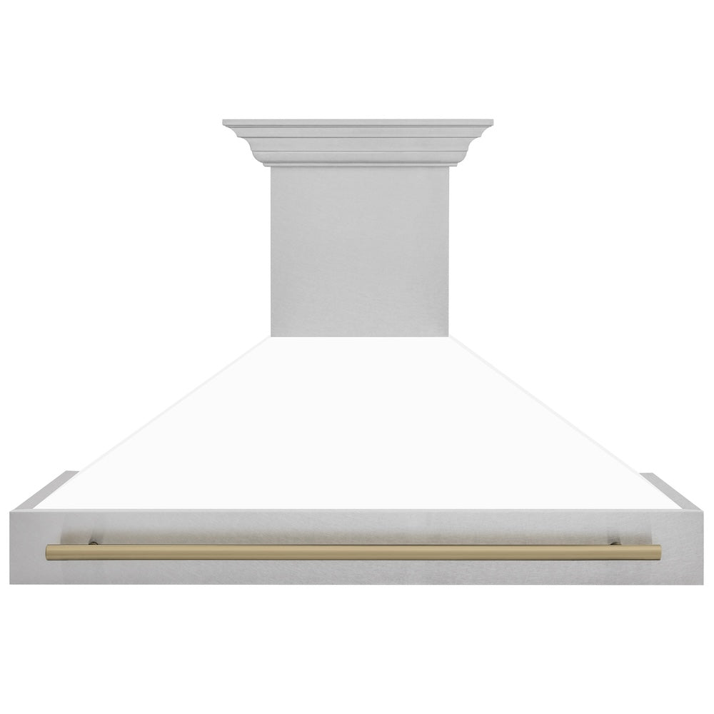 ZLINE Autograph Edition 48 in. Satin Stainless Steel Wall Mount Range Hood with White Matte Shell and Accent Handle (8654SNZ-WM48)