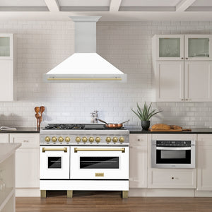 ZLINE Autograph Edition 48 in. Satin Stainless Steel Wall Mount Range Hood with White Matte Shell and Accent Handle (8654SNZ-WM48)