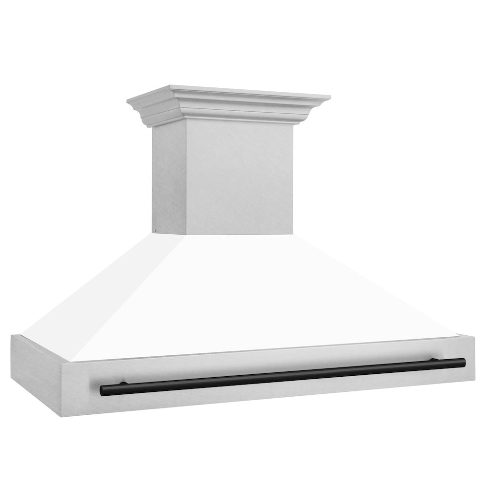 ZLINE Autograph Edition 48 in. Satin Stainless Steel Wall Mount Range Hood with White Matte Shell and Accent Handle (8654SNZ-WM48)