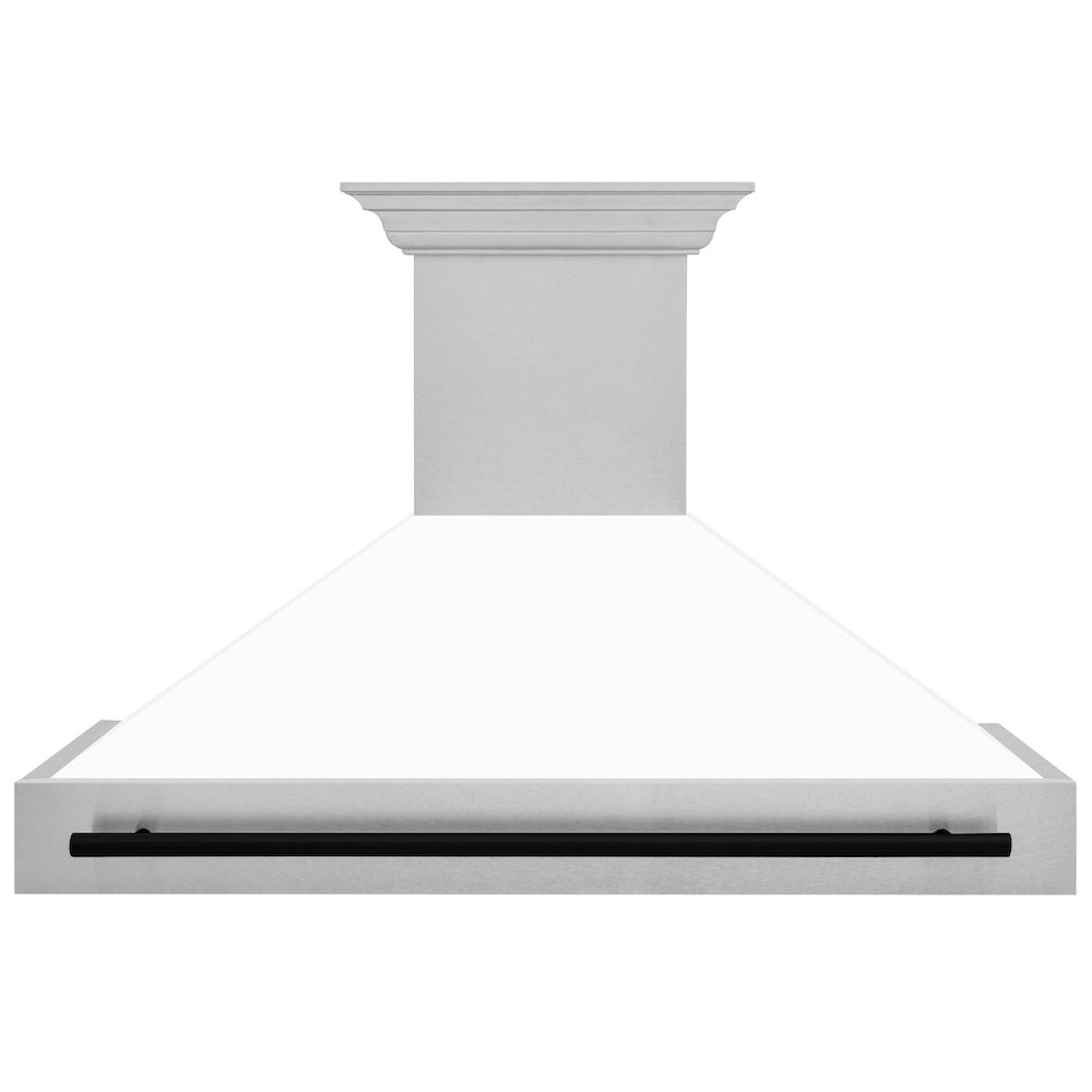 ZLINE Autograph Edition 48 in. Satin Stainless Steel Wall Mount Range Hood with White Matte Shell and Accent Handle (8654SNZ-WM48)