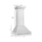 ZLINE 30 in. Satin Stainless Steel Wall Mount Range Hood with Colored Shell and Stainless Steel Handle (8654SNX-30) dimensional diagram.