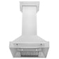 ZLINE 30 in. Satin Stainless Steel Wall Mount Range Hood with Colored Shell and Stainless Steel Handle (8654SNX-30) front, under.