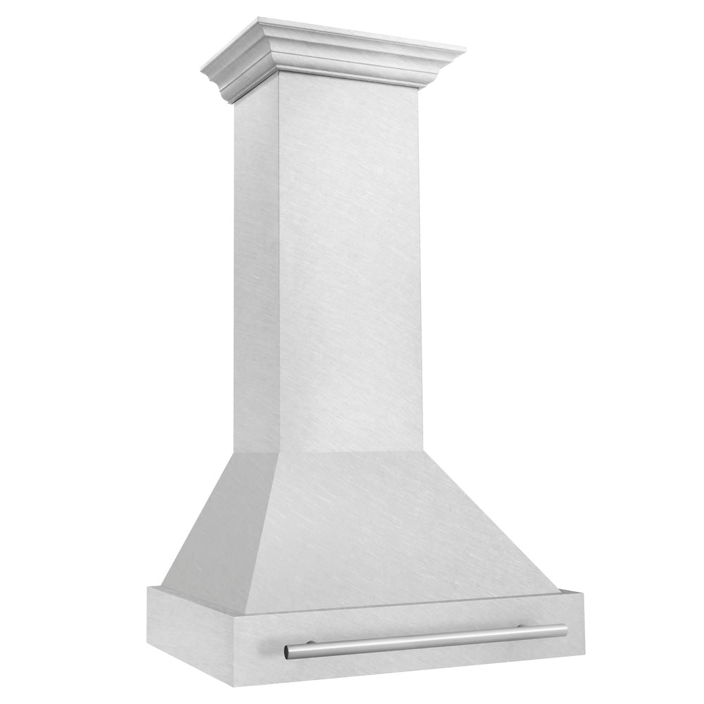 ZLINE 30 in. Satin Stainless Steel Wall Mount Range Hood with Colored Shell and Stainless Steel Handle (8654SNX-30)