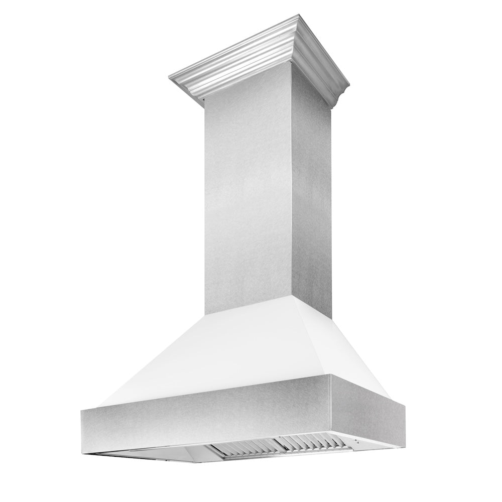 ZLINE Ducted Satin Stainless Steel Wall Mount Range Hood with White Matte Shell and Size Options (8654WM)