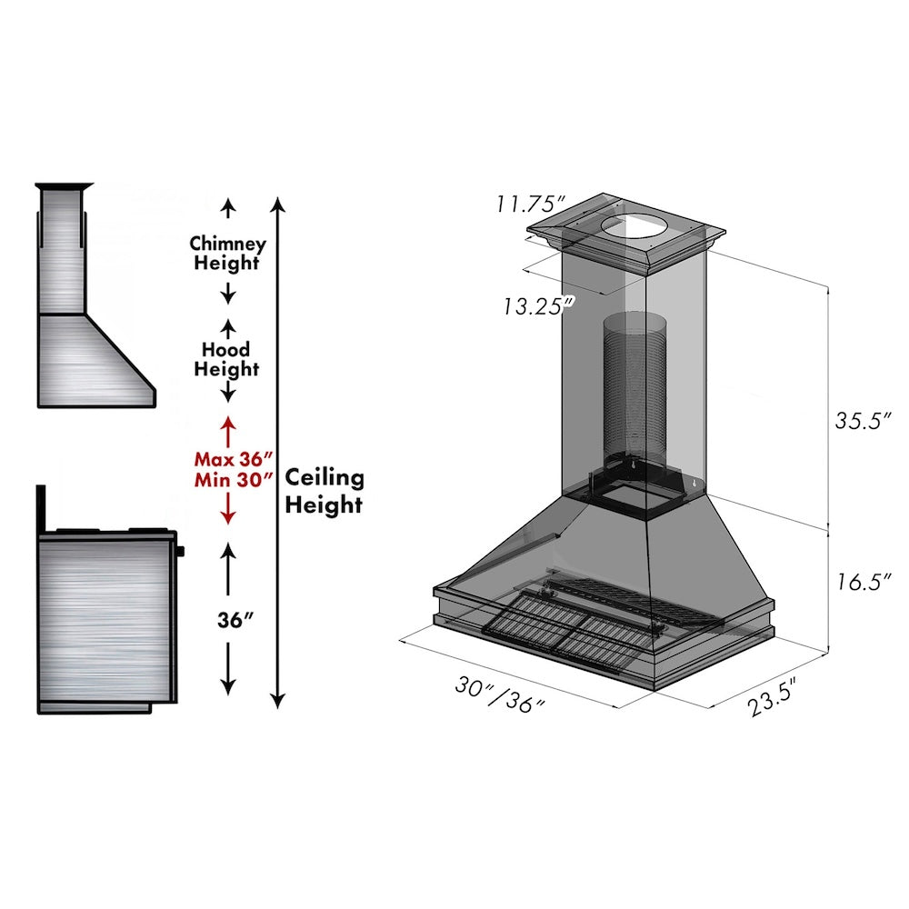 ZLINE Designer Series Wall Mount Range Hood in Satin Stainless Steel with Size Options (8656S)