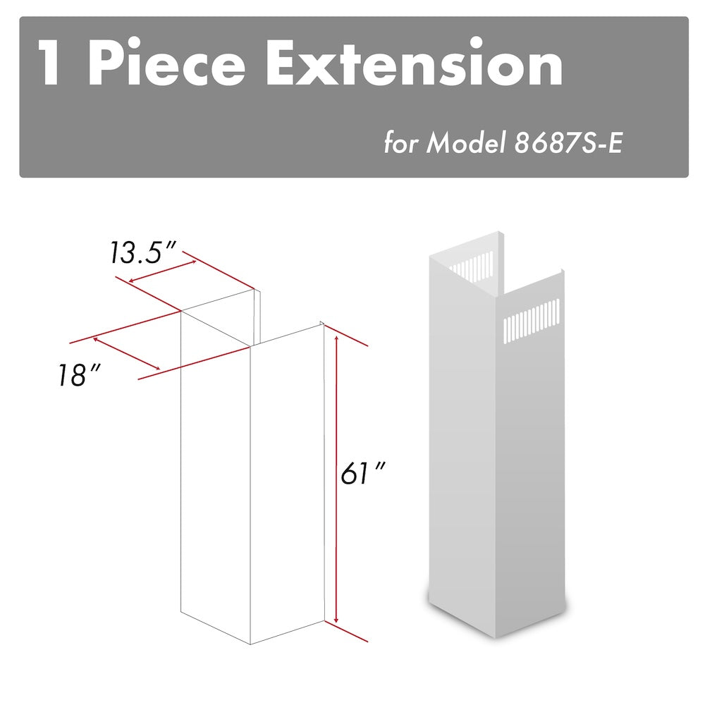 ZLINE 61 in. Satin Stainless Steel Chimney Extension for Ceilings up to 12.5 ft. (8687S-E) main image.