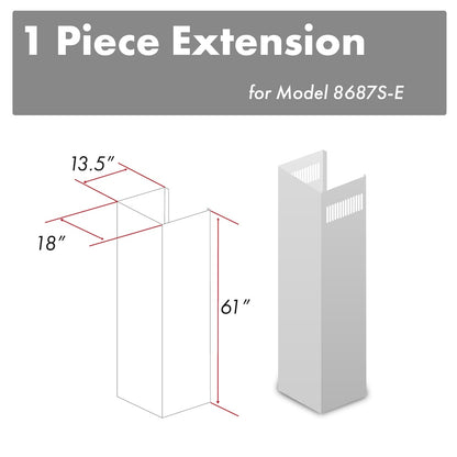 ZLINE 61 in. Satin Stainless Steel Chimney Extension for Ceilings up to 12.5 ft. (8687S-E)