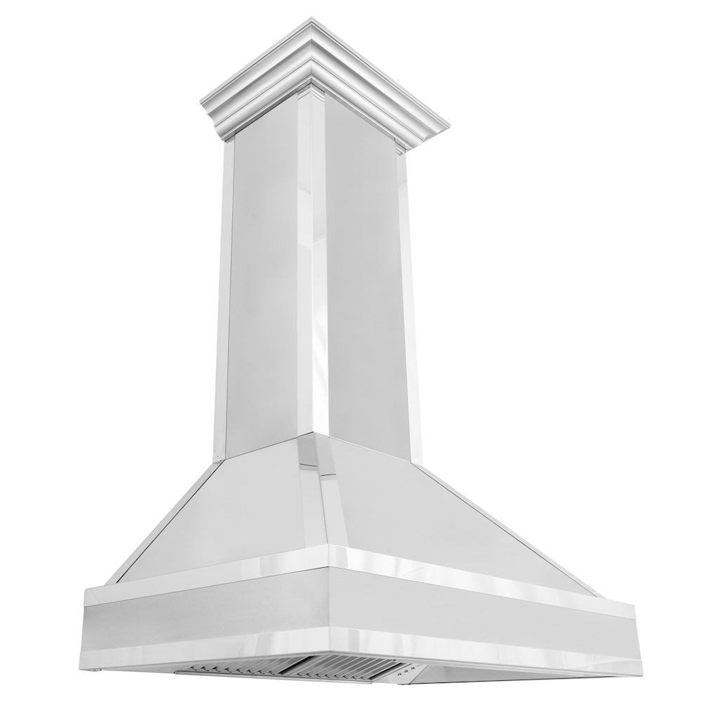 ZLINE Designer Series Ducted Wall Mount Range Hood in Satin Stainless Steel with Mirror Accents and Size Options (655MR) main image.