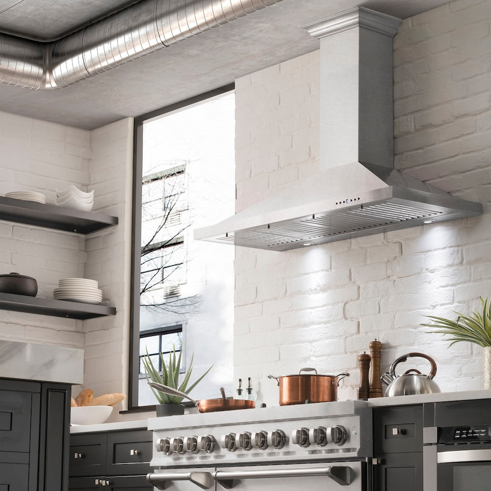 ZLINE Designer Series Satin Stainless Steel Convertible Vent Wall Mount Range Hood with Size Options (8KBS)