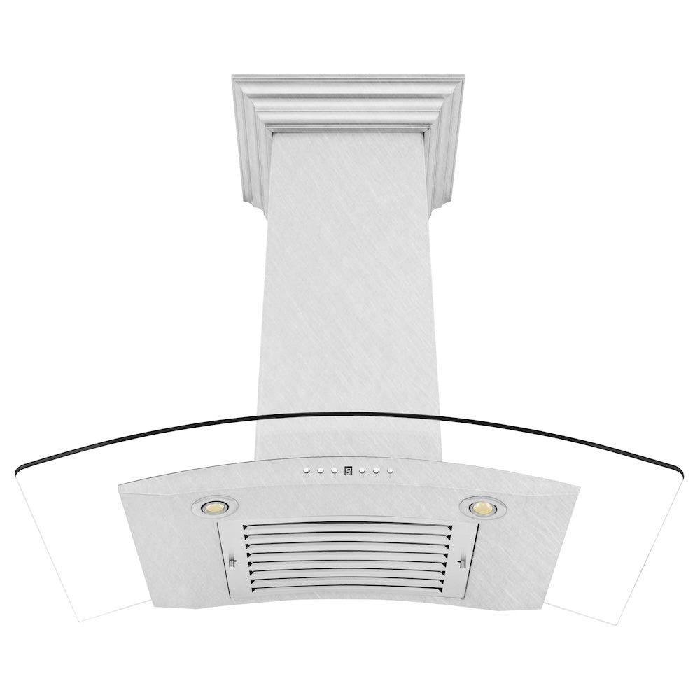 ZLINE Convertible Vent Wall Mount Range Hood in Satin Stainless Steel and Glass with Size Options (8KN4S) front, under.