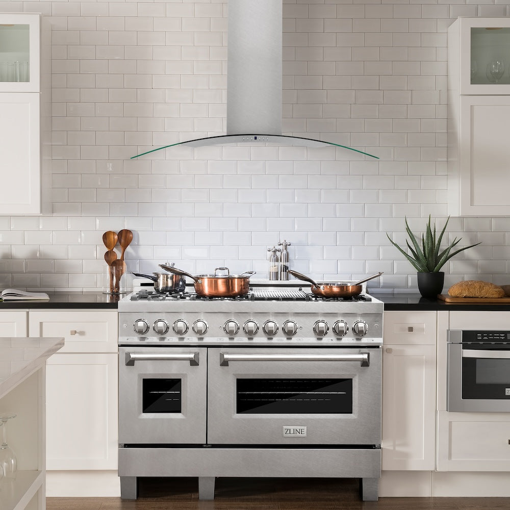 ZLINE Convertible Vent Wall Mount Range Hood in Satin Stainless Steel and Glass with Size Options (8KN4S)
