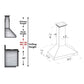 ZLINE Convertible Vent Wall Mount Range Hood in Satin Stainless Steel with Size Options (8KL3S) dimensional diagram.