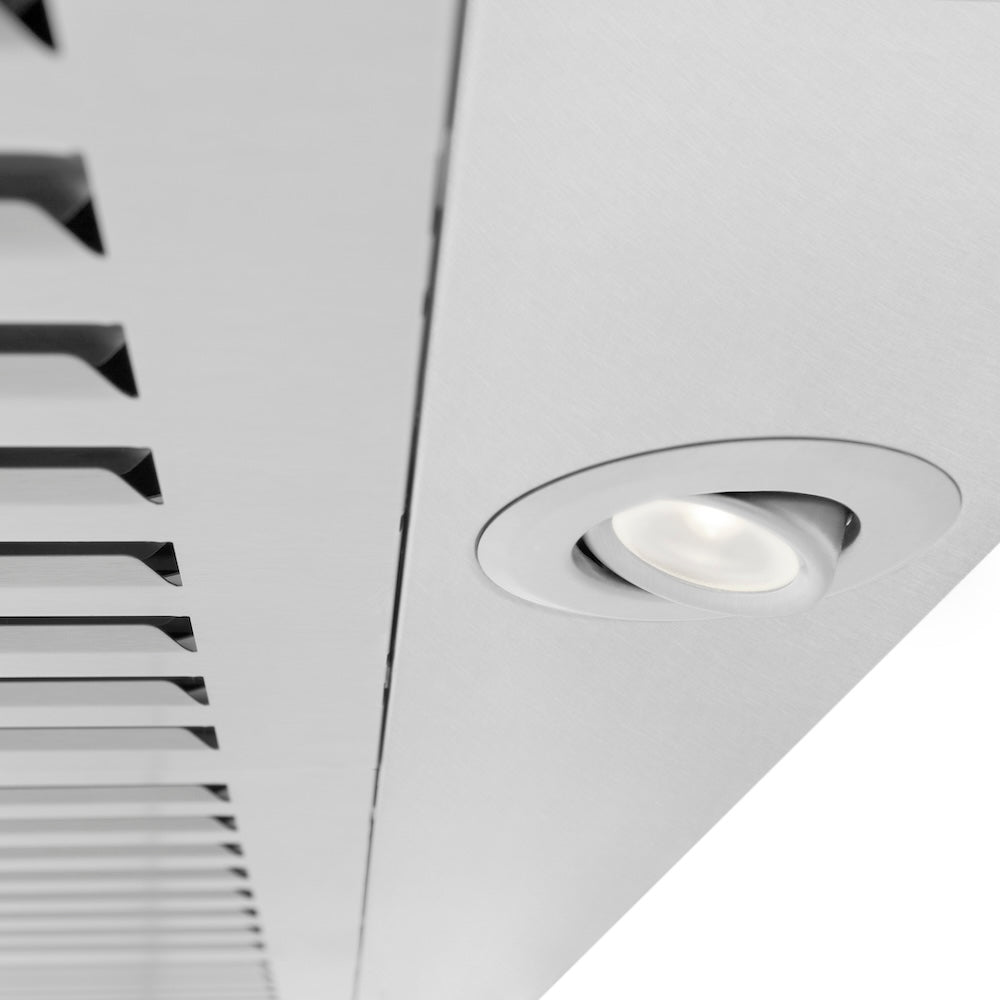 ZLINE Convertible Vent Wall Mount Range Hood in Satin Stainless Steel with Size Options (8KL3S) built-in lighting.