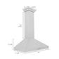 ZLINE Convertible Vent Wall Mount Range Hood in Satin Stainless Steel with Size Options (8KL3S) dimensional diagram.