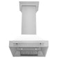 ZLINE 30 in. Satin Stainless Steel Wall Mount Range Hood with Colored Shell and Stainless Steel Handle (8654SNX-30) front, under.