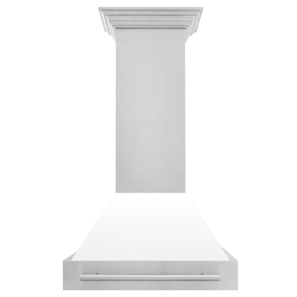 ZLINE 30 in. Satin Stainless Steel Wall Mount Range Hood with Colored Shell and Stainless Steel Handle (8654SNX-30)