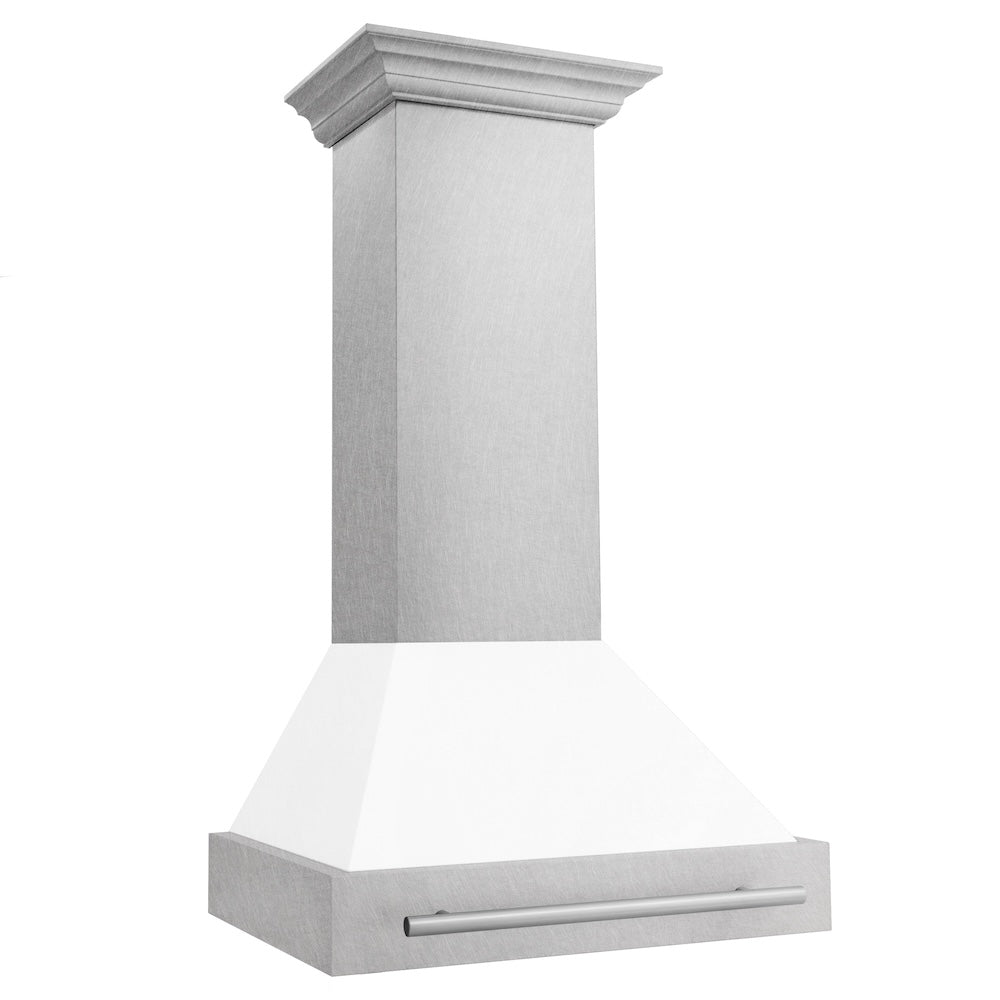 ZLINE 30 in. Satin Stainless Steel Wall Mount Range Hood with Colored Shell and Stainless Steel Handle (8654SNX-30)