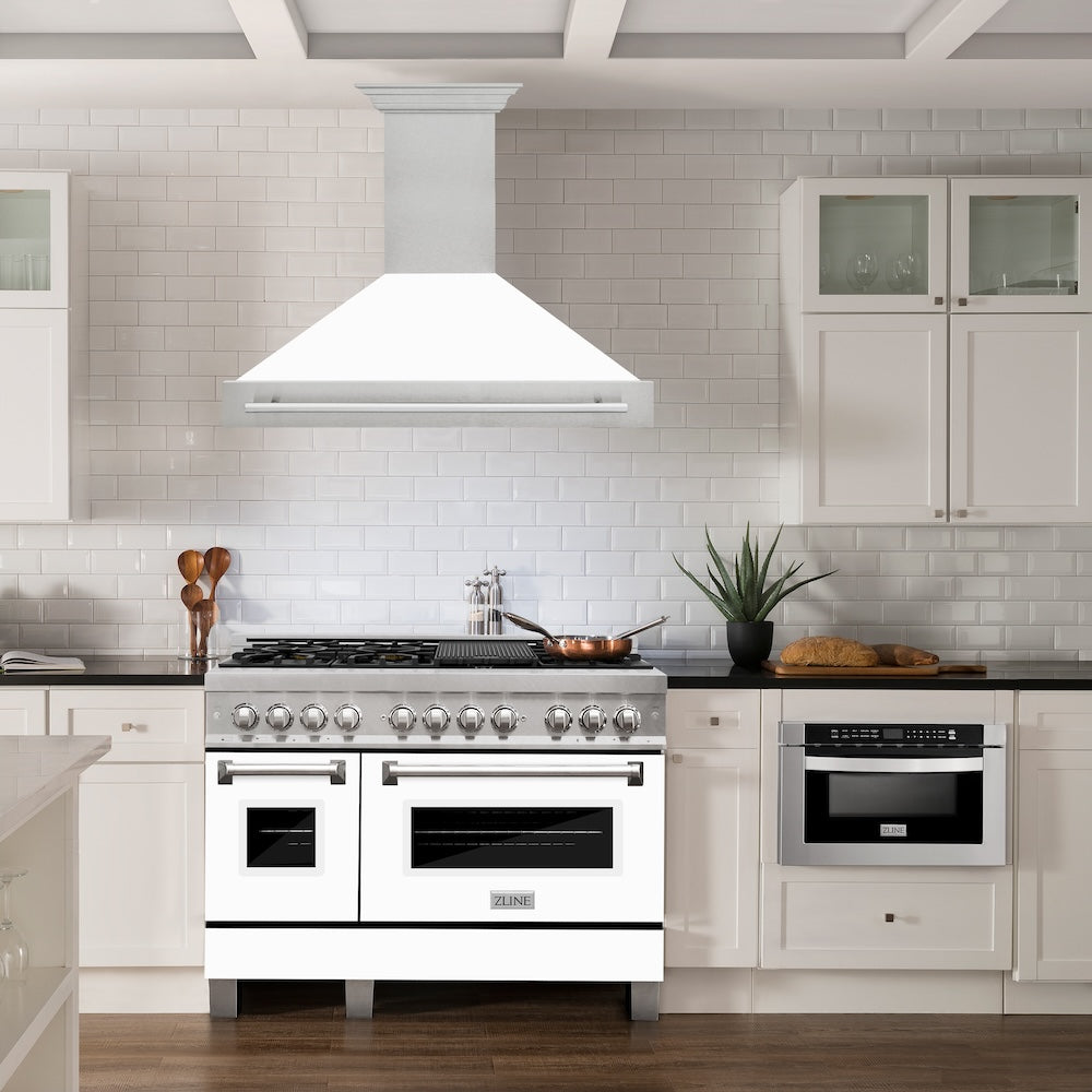ZLINE 48 in. Satin Stainless Steel Wall Mount Range Hood with Colored Shell and Stainless Steel Handle (8654SNX-48)