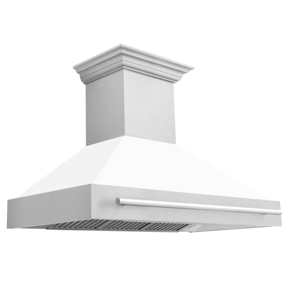 ZLINE 48 in. Satin Stainless Steel Wall Mount Range Hood with Colored Shell and Stainless Steel Handle (8654SNX-48)
