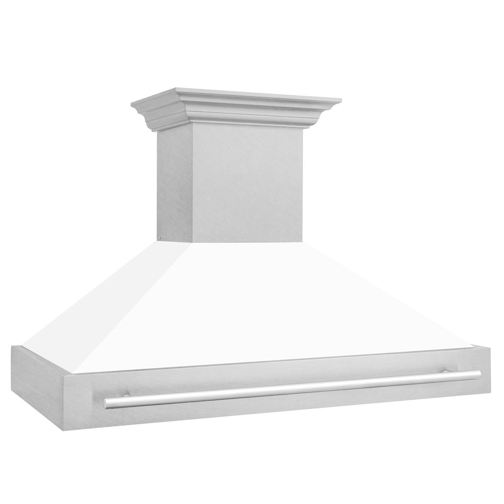 ZLINE 48 in. Satin Stainless Steel Wall Mount Range Hood with Colored Shell and Stainless Steel Handle (8654SNX-48)
