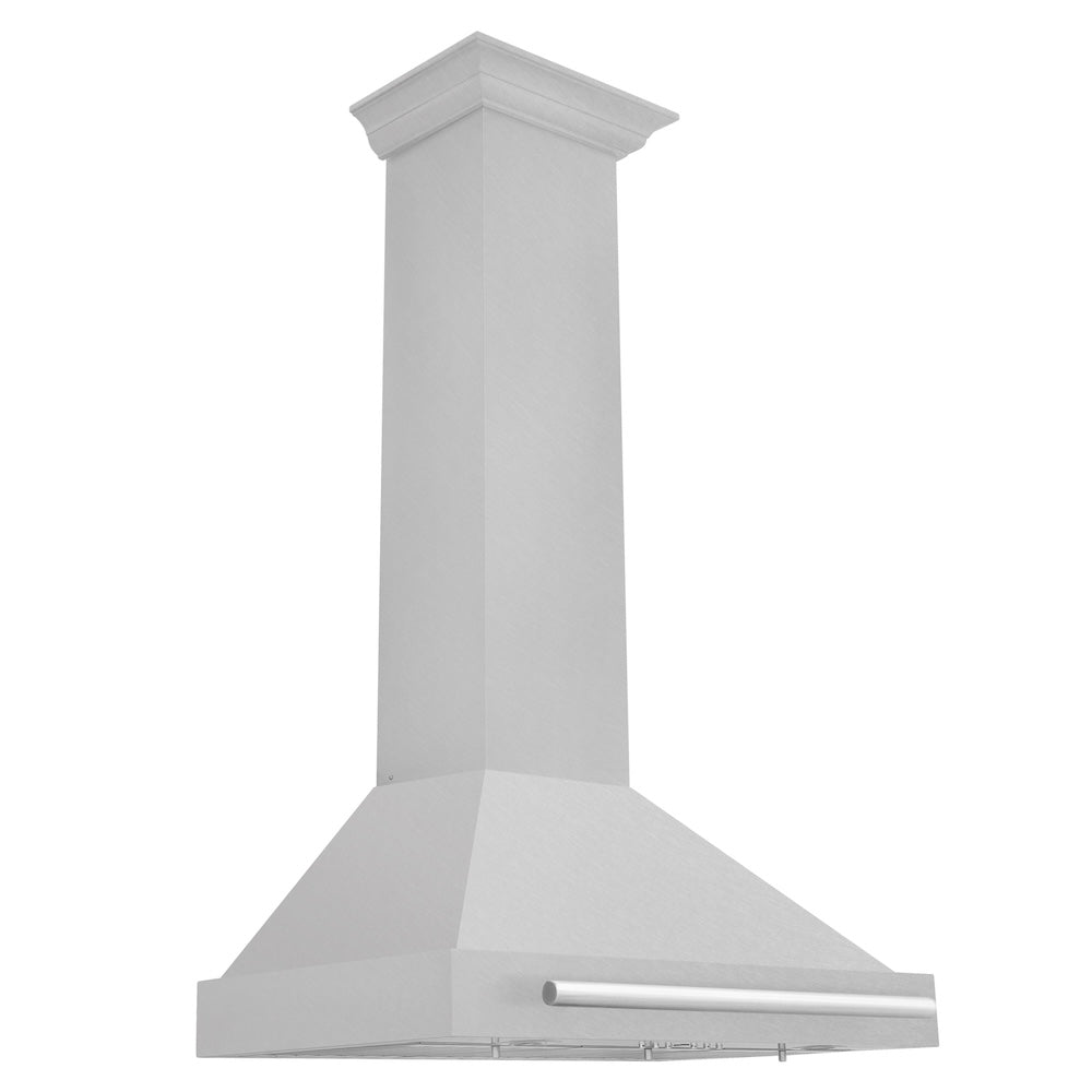 ZLINE 30 in. Convertible Satin Stainless Steel Wall Mount Range Hood with Colored Shell and Stainless Steel Handle (KB4SNX-30) main image.