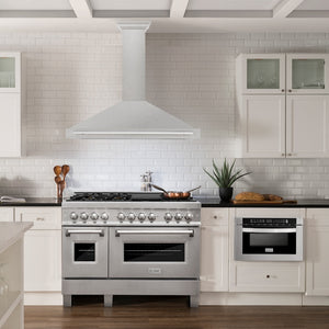 ZLINE 48 in. Convertible Satin Stainless Steel Wall Mount Range Hood with Colored Shell and Stainless Steel Handle (KB4SNX-48)
