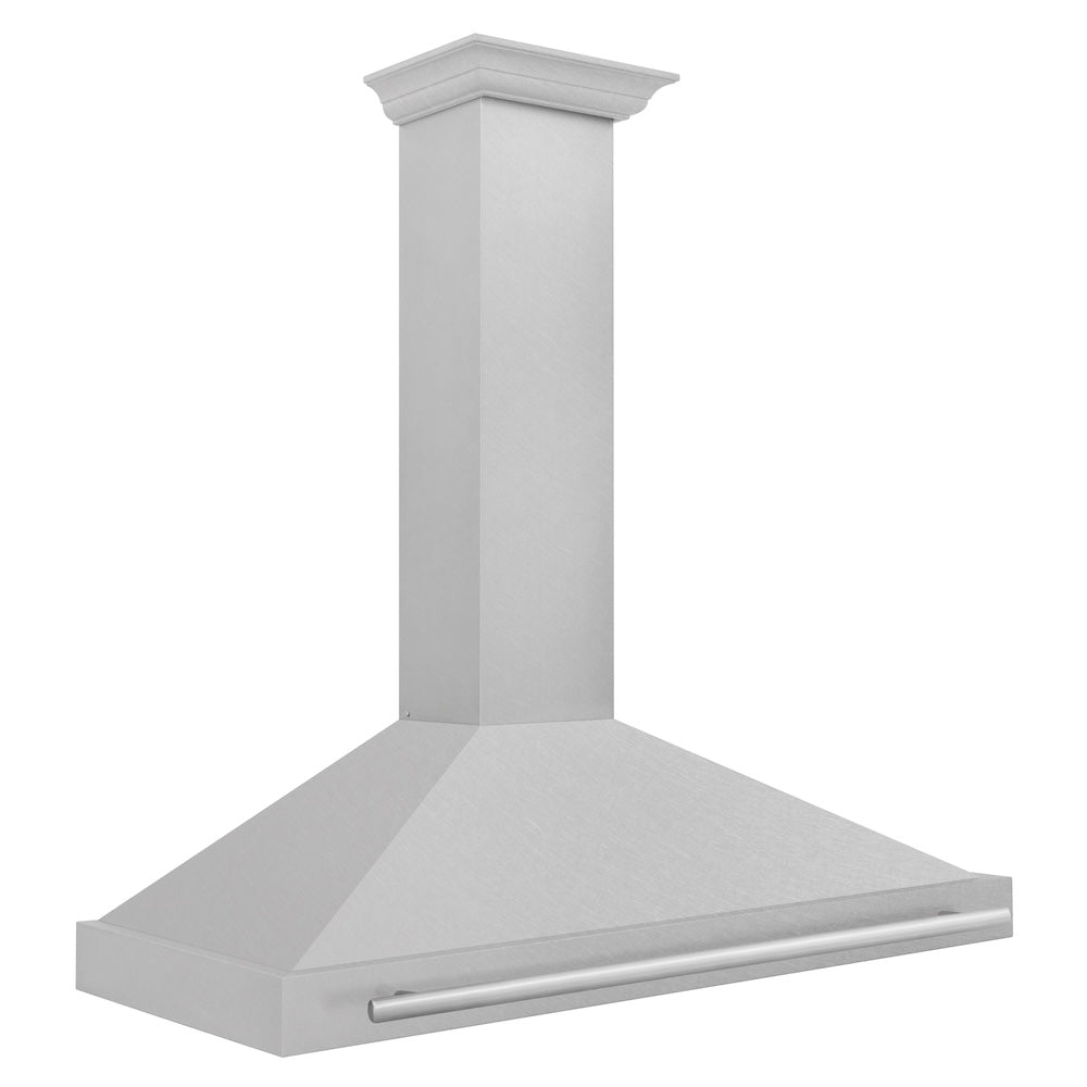 ZLINE 48 in. Convertible Satin Stainless Steel Wall Mount Range Hood with Colored Shell and Stainless Steel Handle (KB4SNX-48)