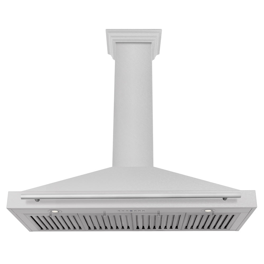 ZLINE 48 in. Convertible Satin Stainless Steel Wall Mount Range Hood with Colored Shell and Stainless Steel Handle (KB4SNX-48)
