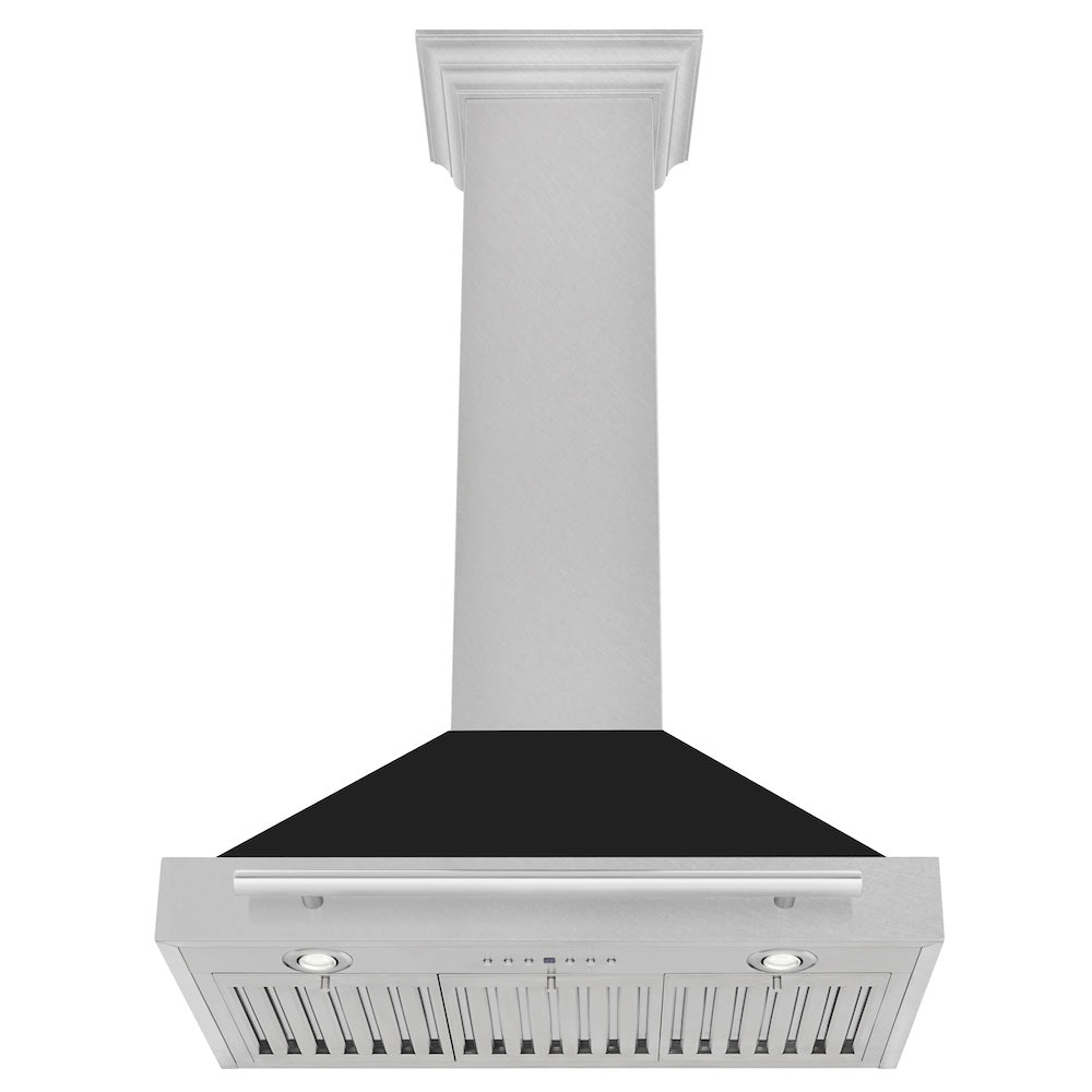 ZLINE 30 in. Convertible Satin Stainless Steel Wall Mount Range Hood with Colored Shell and Stainless Steel Handle (KB4SNX-30)