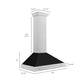 ZLINE 36 in. Convertible Fingerprint Resistant Satin Stainless Steel Range Hood with Colored Shell Options and Stainless Steel Handle (KB4SNX-36) dimensional diagram.
