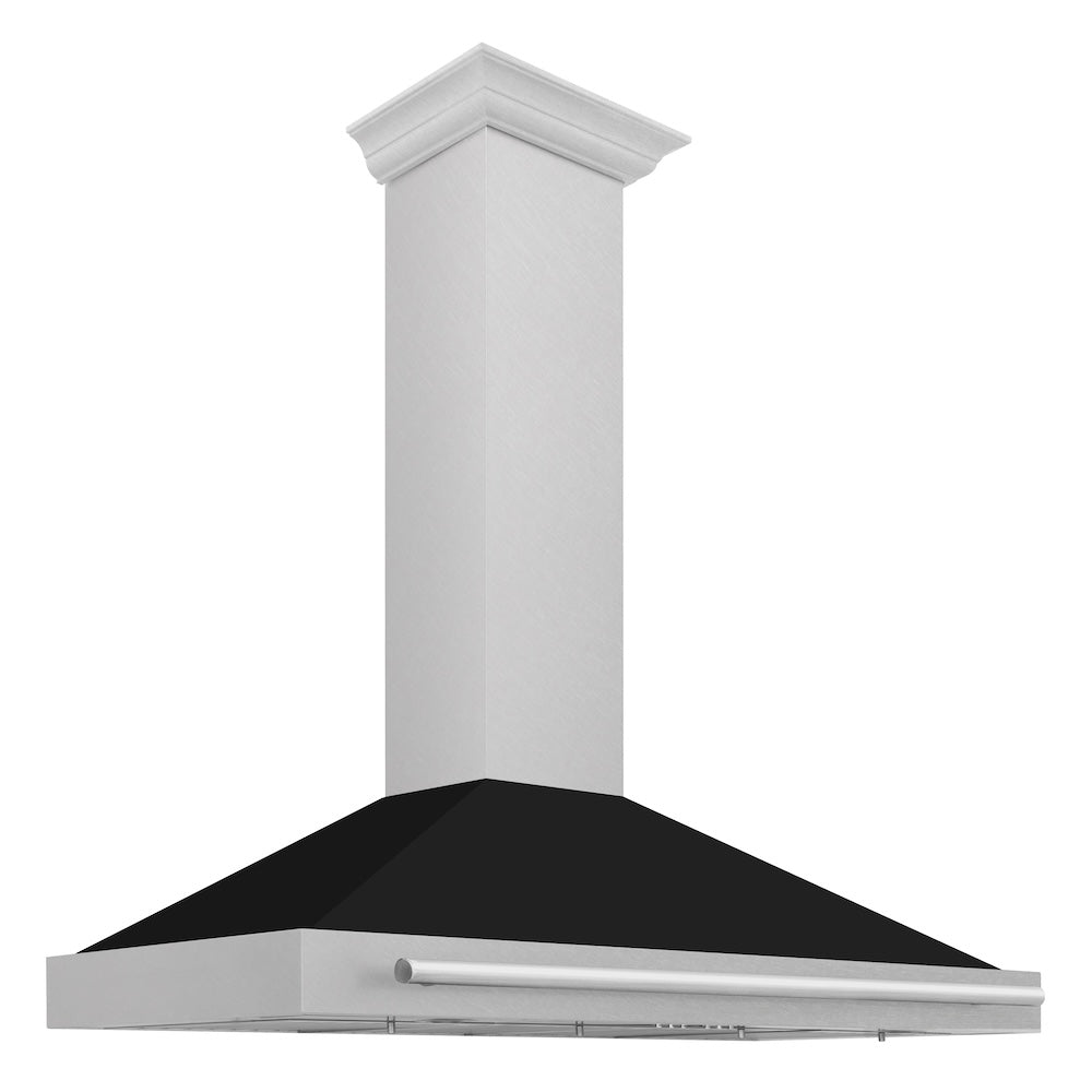 ZLINE 48 in. Convertible Satin Stainless Steel Wall Mount Range Hood with Colored Shell and Stainless Steel Handle (KB4SNX-48)