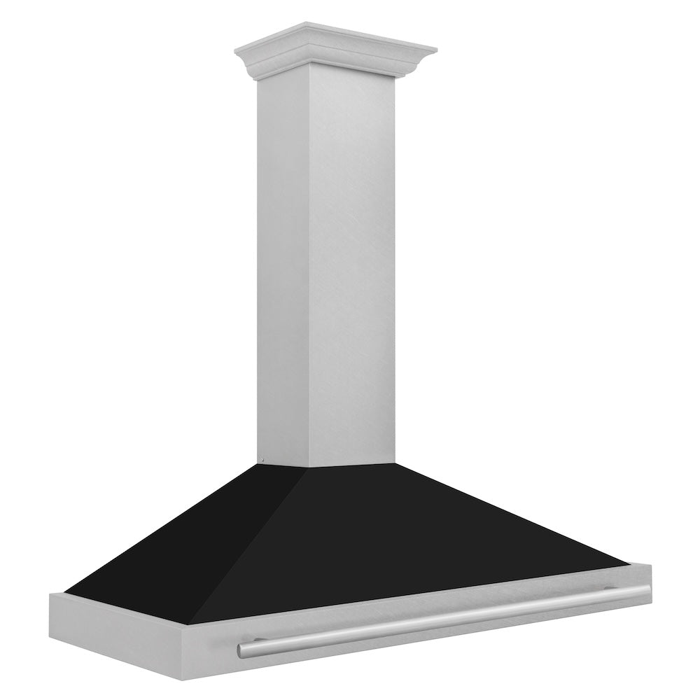 ZLINE 48 in. Convertible Satin Stainless Steel Wall Mount Range Hood with Colored Shell and Stainless Steel Handle (KB4SNX-48)