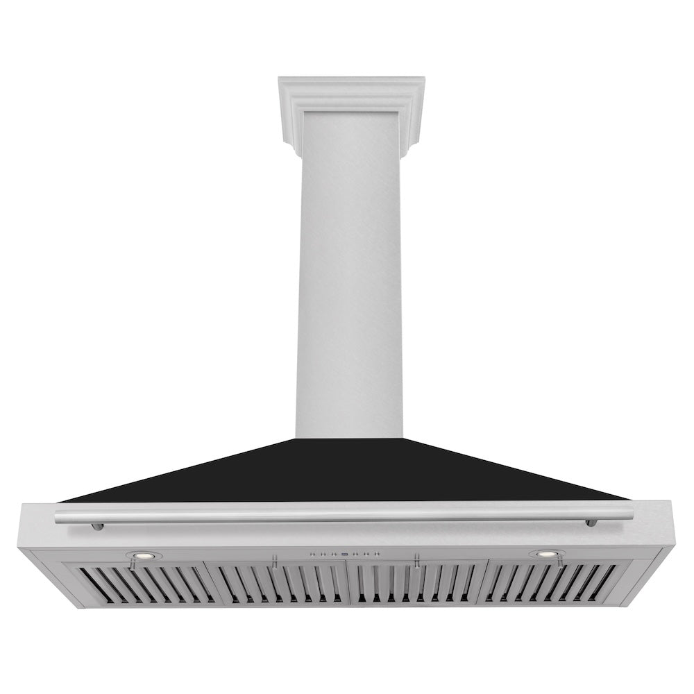 ZLINE 48 in. Convertible Satin Stainless Steel Wall Mount Range Hood with Colored Shell and Stainless Steel Handle (KB4SNX-48)