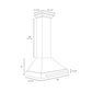 ZLINE Convertible Satin Stainless Steel Wall Mount Range Hood with Copper Shell and Stainless Steel Handle with Size Options (KB4SNX-C) dimensional diagram.