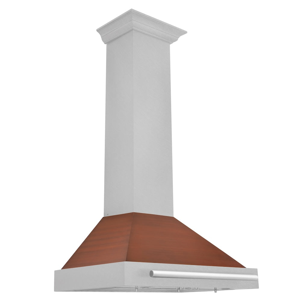 ZLINE Convertible Satin Stainless Steel Wall Mount Range Hood with Copper Shell and Stainless Steel Handle with Size Options (KB4SNX-C) main image.