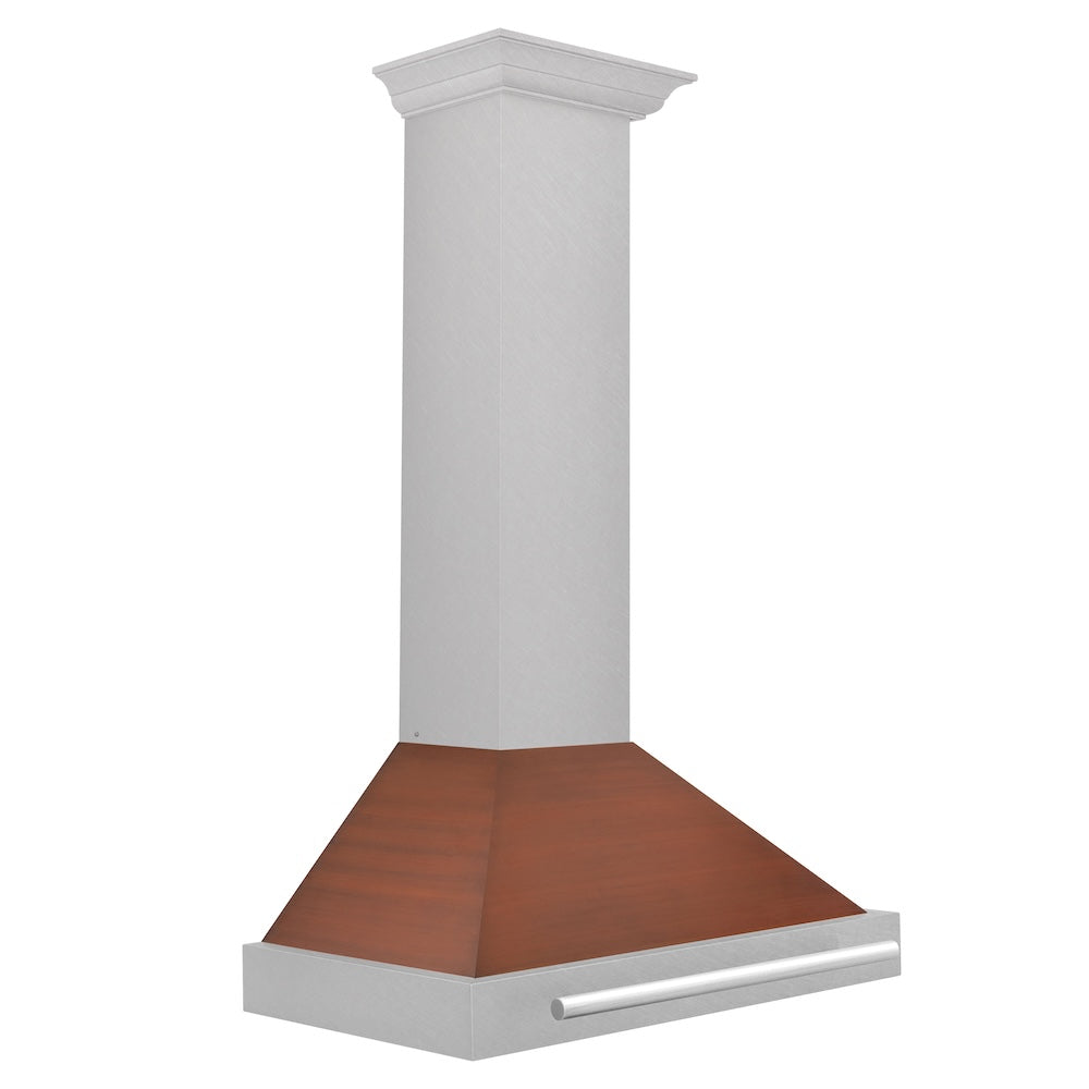 ZLINE Convertible Satin Stainless Steel Wall Mount Range Hood with Copper Shell and Stainless Steel Handle with Size Options (KB4SNX-C)