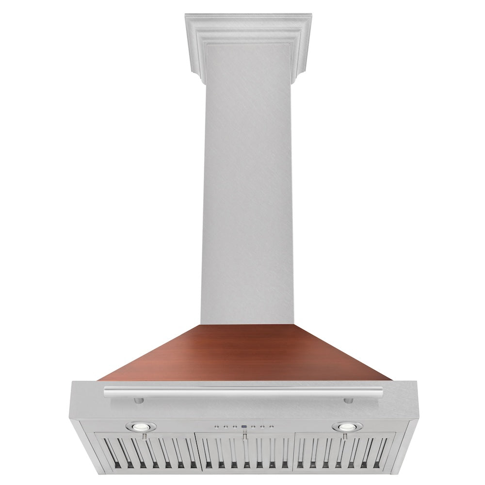 ZLINE Convertible Satin Stainless Steel Wall Mount Range Hood with Copper Shell and Stainless Steel Handle with Size Options (KB4SNX-C)