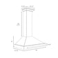 ZLINE Convertible Satin Stainless Steel Wall Mount Range Hood with Copper Shell and Stainless Steel Handle with Size Options (KB4SNX-C) dimensional diagram.