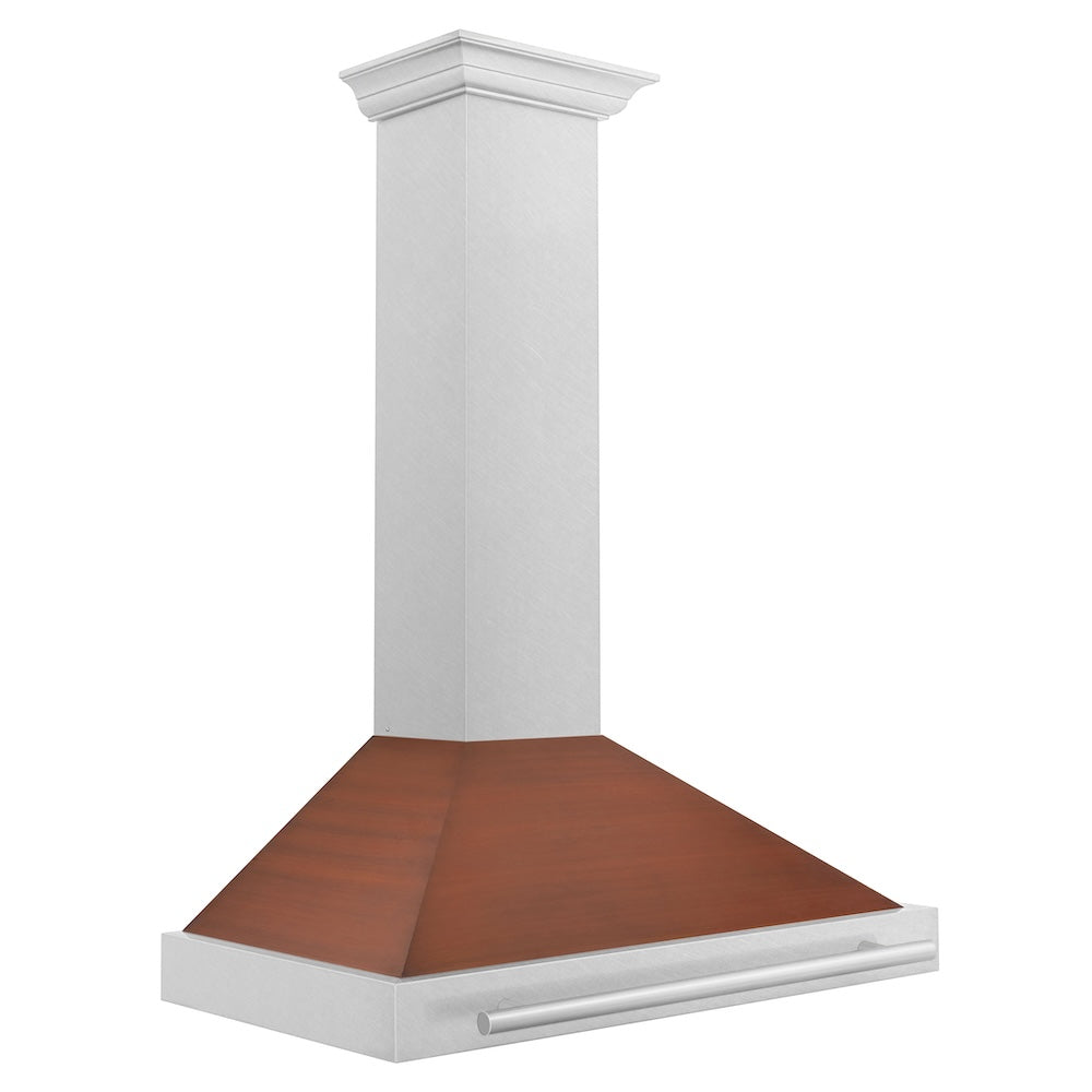 ZLINE Convertible Satin Stainless Steel Wall Mount Range Hood with Copper Shell and Stainless Steel Handle with Size Options (KB4SNX-C)