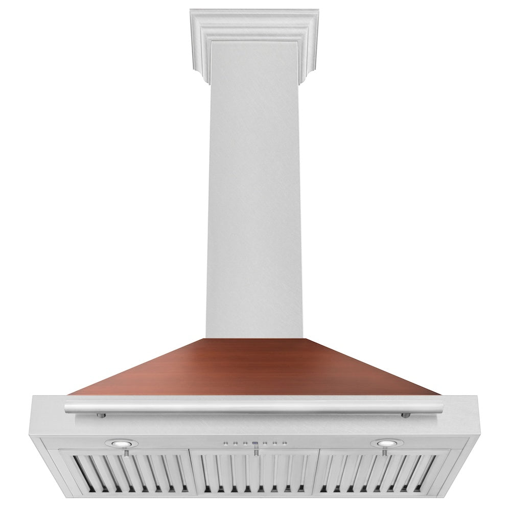 ZLINE Convertible Satin Stainless Steel Wall Mount Range Hood with Copper Shell and Stainless Steel Handle with Size Options (KB4SNX-C)