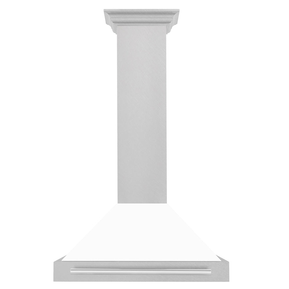 ZLINE 30 in. Convertible Satin Stainless Steel Wall Mount Range Hood with Colored Shell and Stainless Steel Handle (KB4SNX-30)