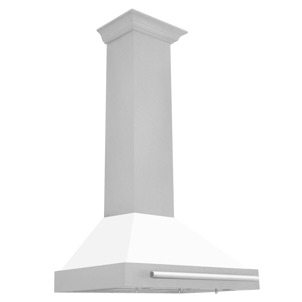 ZLINE 30 in. Convertible Satin Stainless Steel Wall Mount Range Hood with Colored Shell and Stainless Steel Handle (KB4SNX-30)