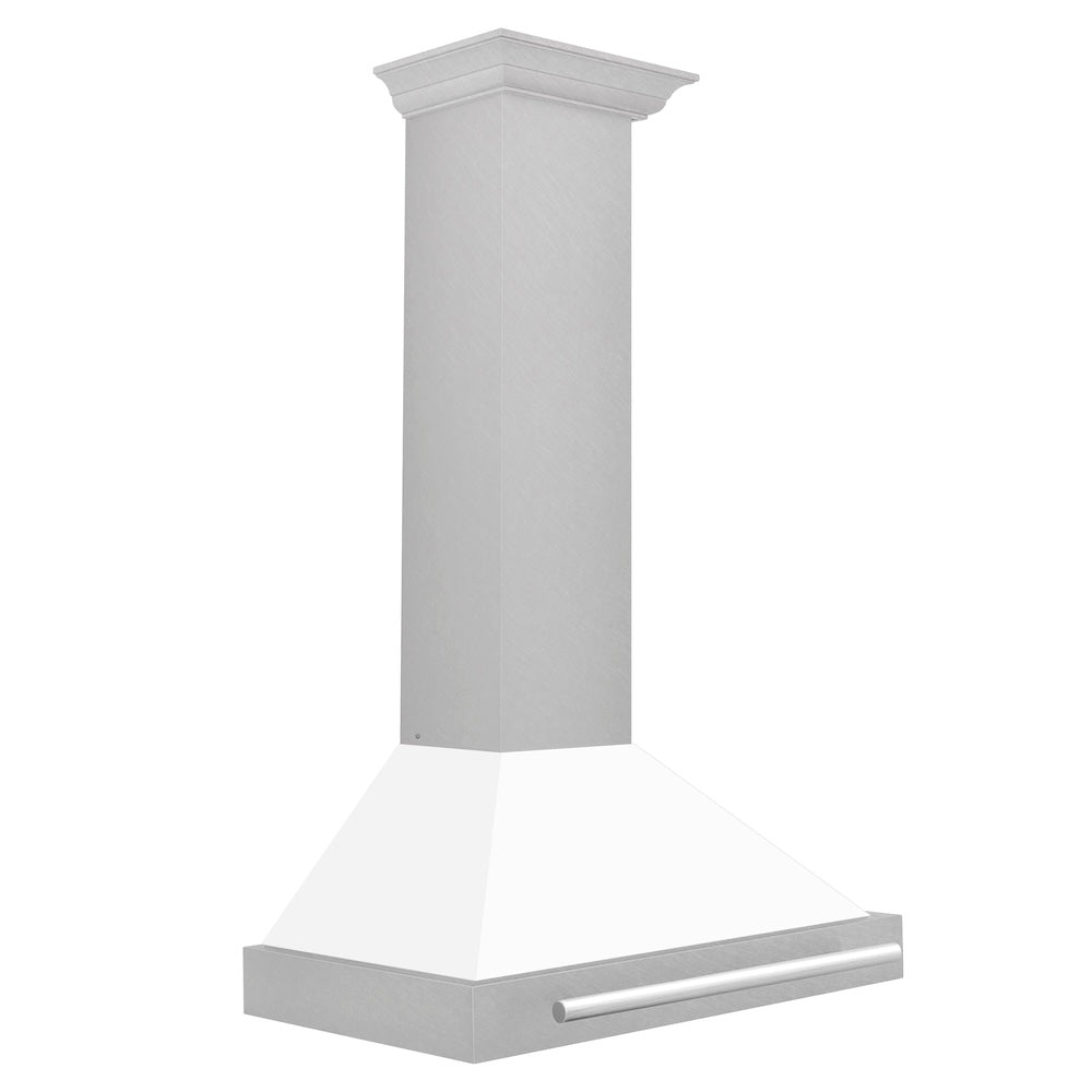 ZLINE 30 in. Convertible Satin Stainless Steel Wall Mount Range Hood with Colored Shell and Stainless Steel Handle (KB4SNX-30)