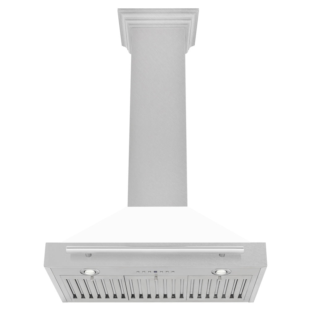 ZLINE 30 in. Convertible Satin Stainless Steel Wall Mount Range Hood with Colored Shell and Stainless Steel Handle (KB4SNX-30)