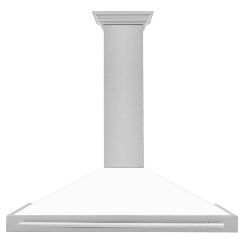 ZLINE 48 in. Convertible Satin Stainless Steel Wall Mount Range Hood with Colored Shell and Stainless Steel Handle (KB4SNX-48)