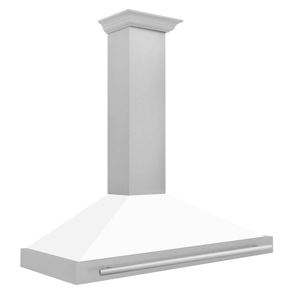 ZLINE 48 in. Convertible Satin Stainless Steel Wall Mount Range Hood with Colored Shell and Stainless Steel Handle (KB4SNX-48)