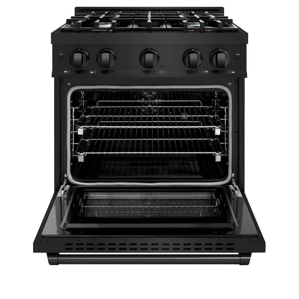 ZLINE 30 in. 4.2 cu. ft. Select Dual Fuel Range with 4 Burner Gas Cooktop and Electric Convection Oven in Black Stainless Steel (HDRB-30)