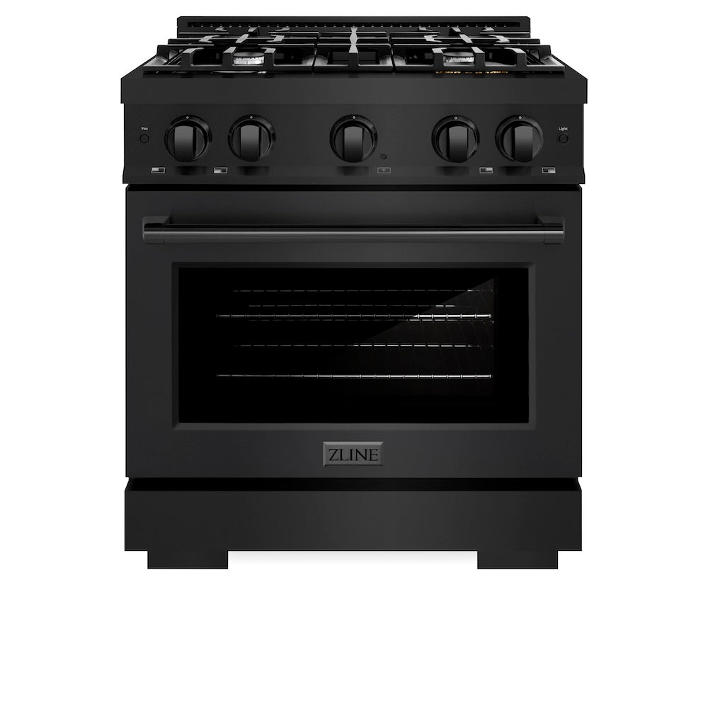 ZLINE 30 in. 4.2 cu. ft. Select Dual Fuel Range with 4 Burner Gas Cooktop and Electric Convection Oven in Black Stainless Steel (HDRB-30)